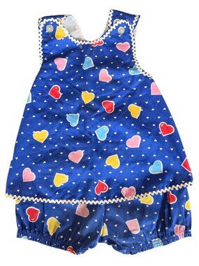 Alben Toddler Girls Vtg Blue Heart Print Two-Piece Outfit Size 3 Made USA 1980's
